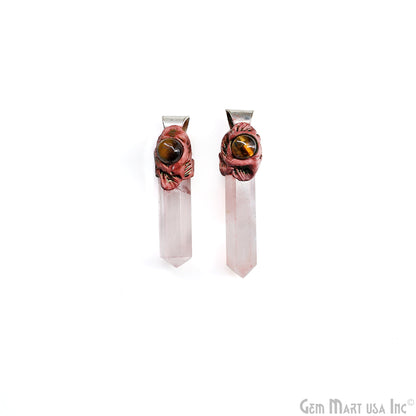 Rose Quartz with Tiger Eye Polymer Clay Crystal Pendant, Silver Dowsing Single Bail Pendant