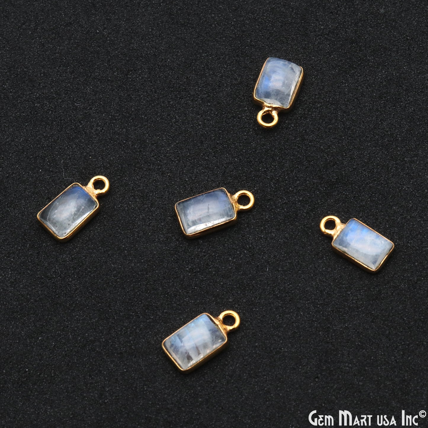 Rainbow Moonstone Rectangle 5x7mm Single Bail Gold Bezel Gemstone Connector