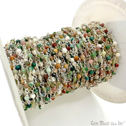 Moss Agate 2-2.5mm Tiny Beads Silver Plated Wire Wrapped Rosary Chain