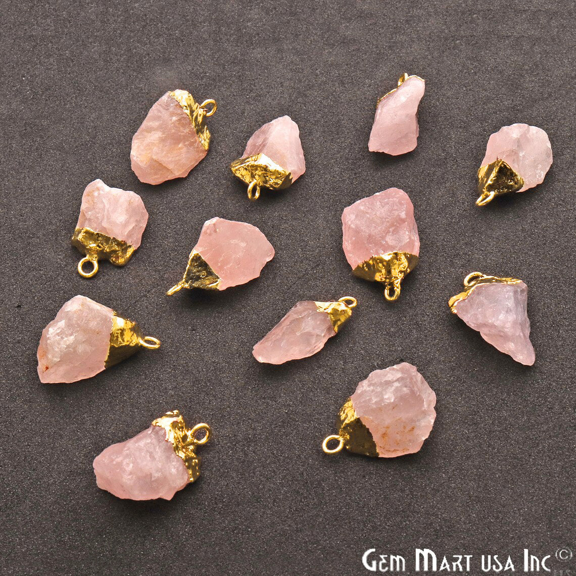 Rough Rose Quartz Organic 19x15mm Gold Electroplated Single Bail Pendant Connector