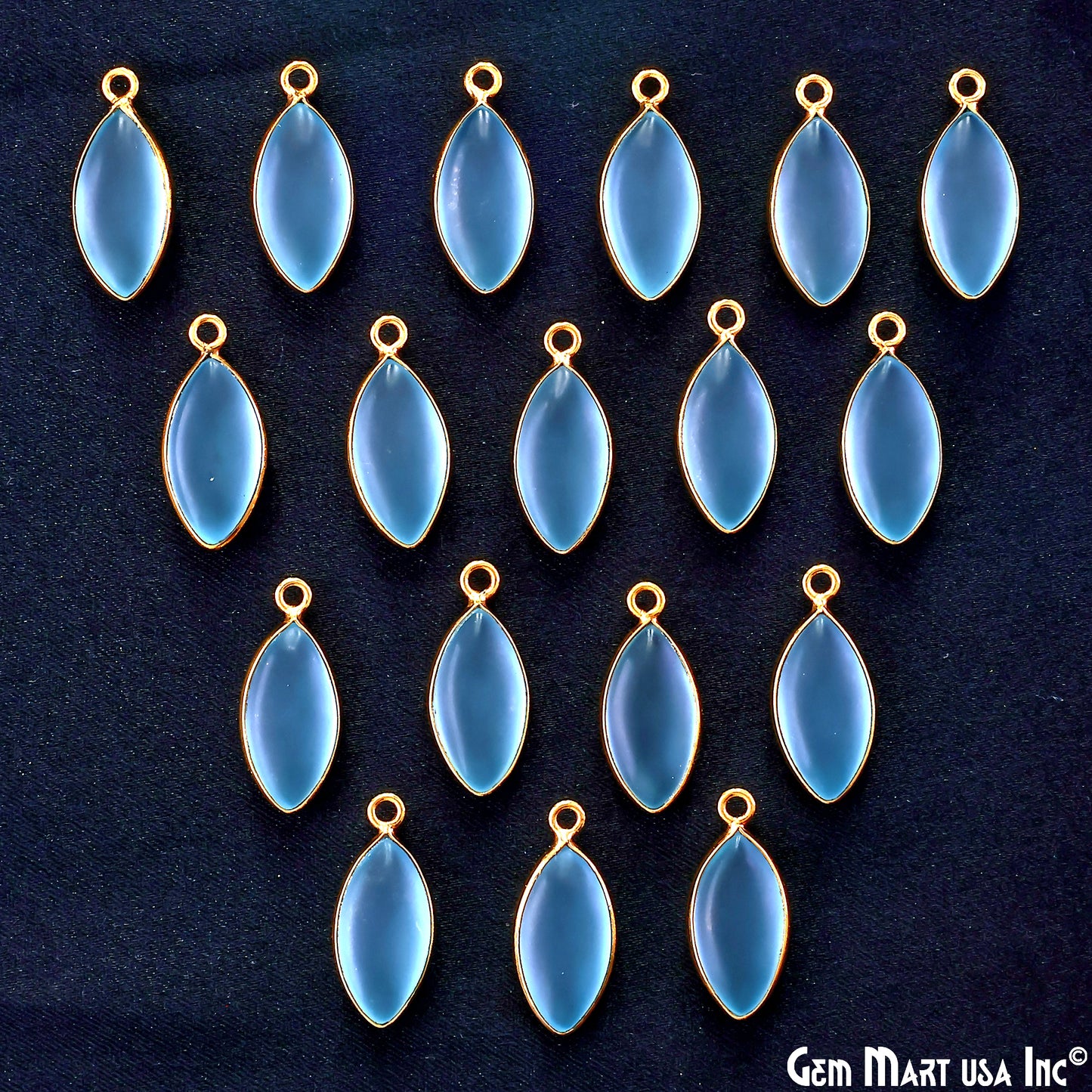Sky Blue Frosted Marquise 8x16mm Gold Plated Single Bail Bezel Gemstone Connector