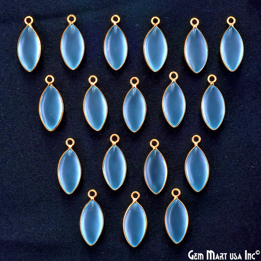Sky Blue Frosted Marquise 8x16mm Gold Plated Single Bail Bezel Gemstone Connector