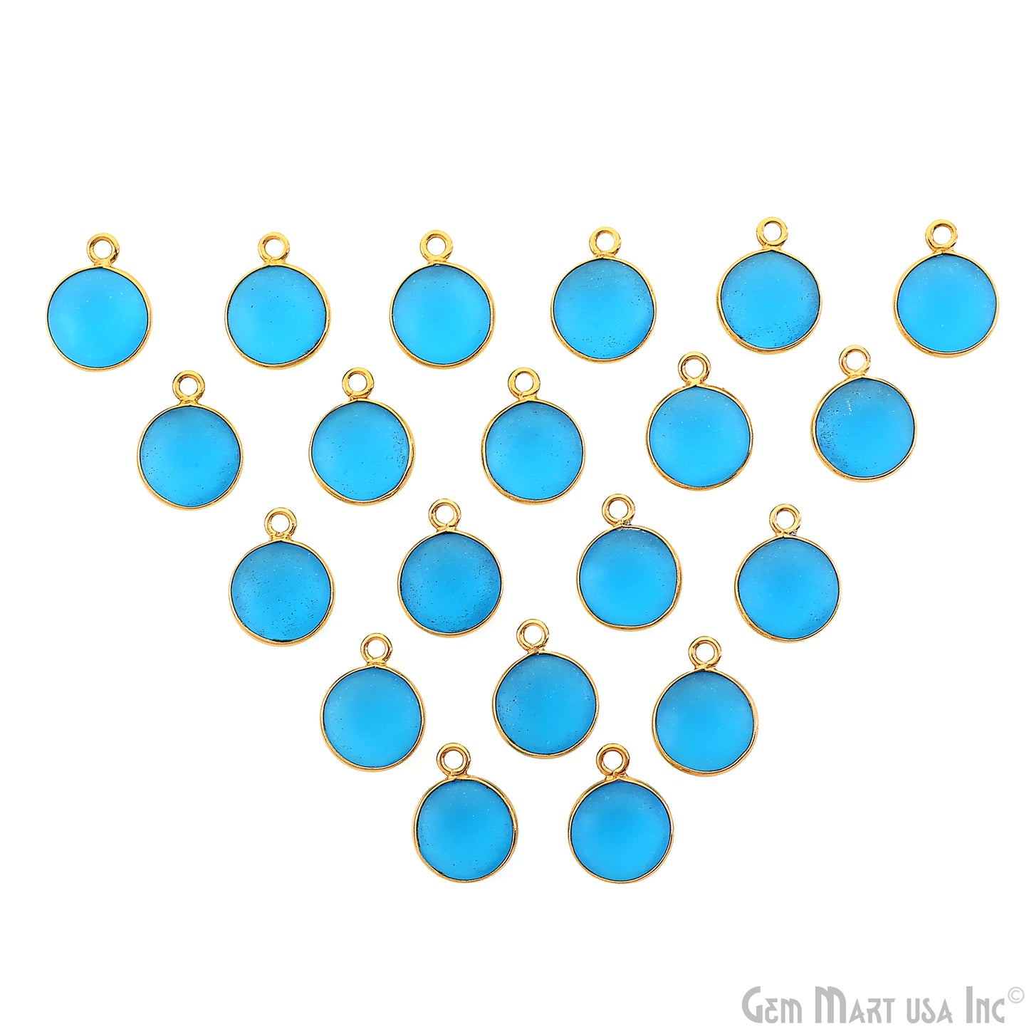 Swiss Blue Frosted Round 10mm Gold Plated Single Bail Bezel Gemstone Connector