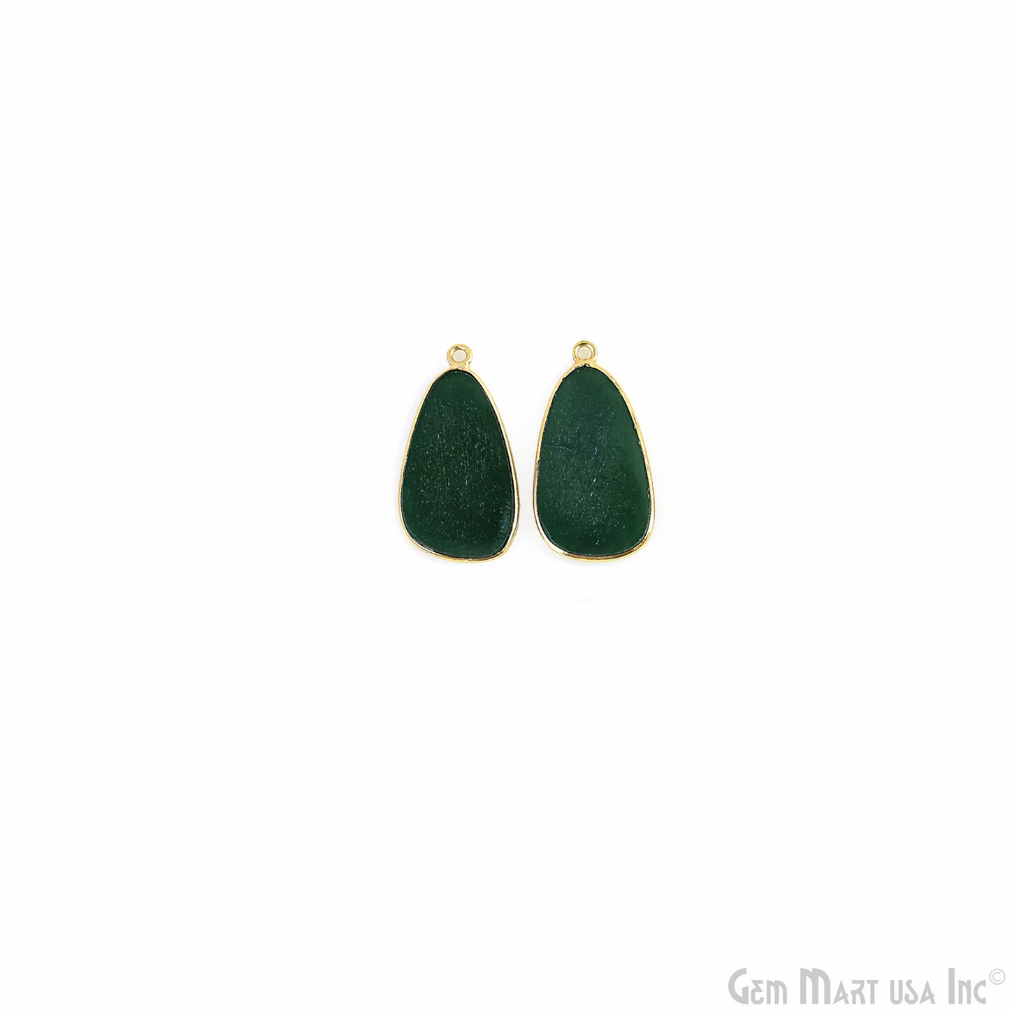 Green Onyx Free Form Gold Plated Single Bail Bezel Smooth Slab Slice Thick Gemstone Connector 32x18mm 1 Pair