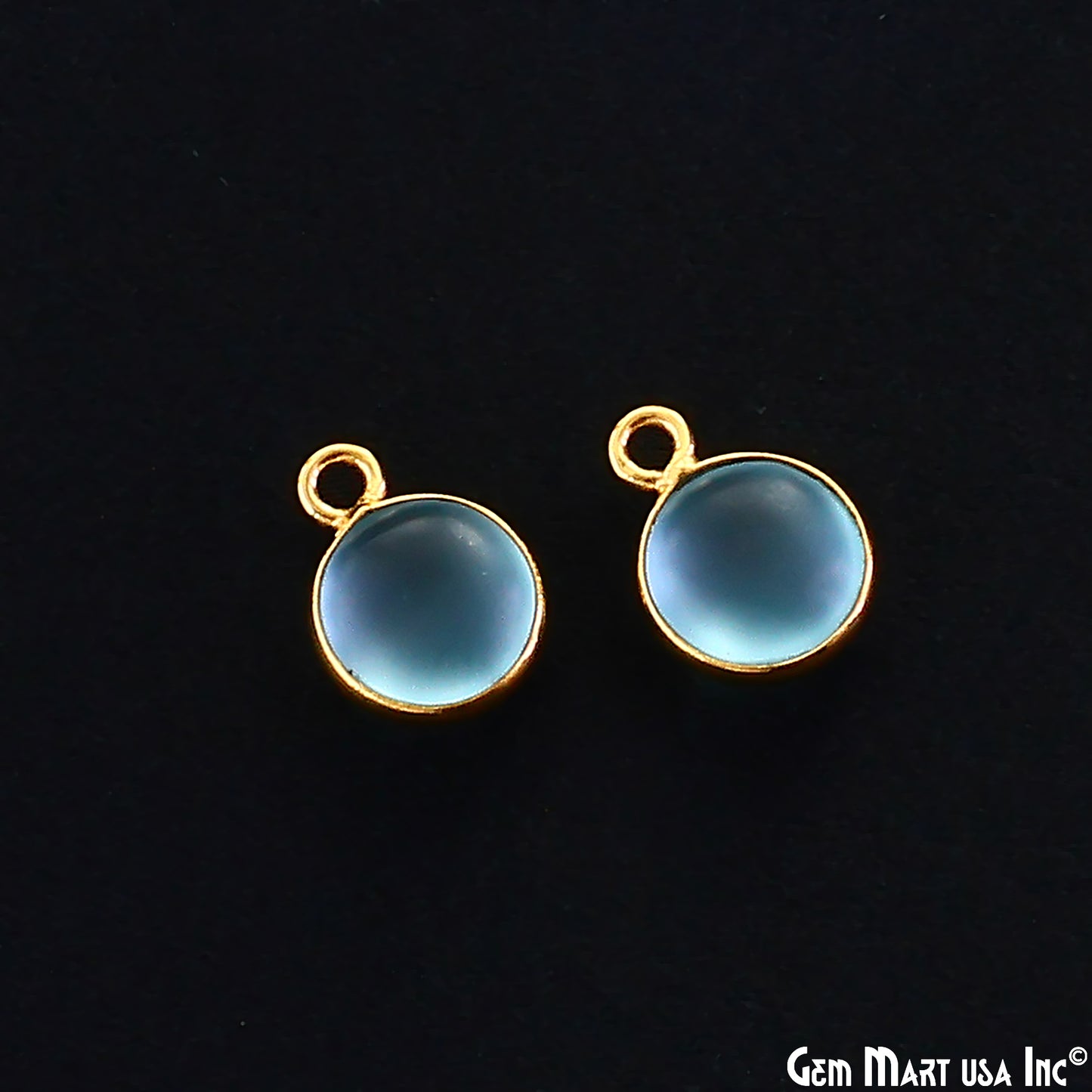 Sky Blue Frosted Round 8mm Gold Plated Single Bail Bezel Gemstone Connector