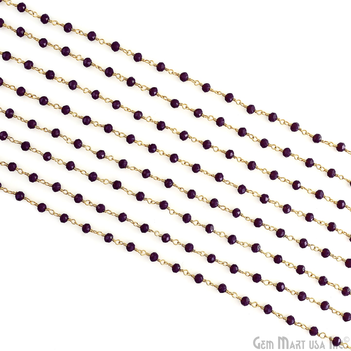 Purple Jade 4mm Faceted Beads Gold Wire Wrapped Rosary