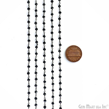 Black Chalcedony 3-3.5mm Faceted Beads Oxidized Wire Wrapped Rosary Chain