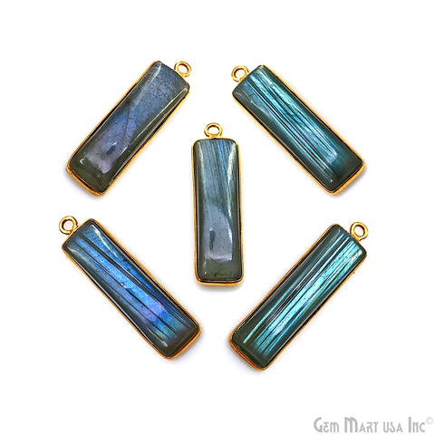 Labradorite Rectangle Gold Plated Cabochon Bar/Tag Pendant 29x7mm