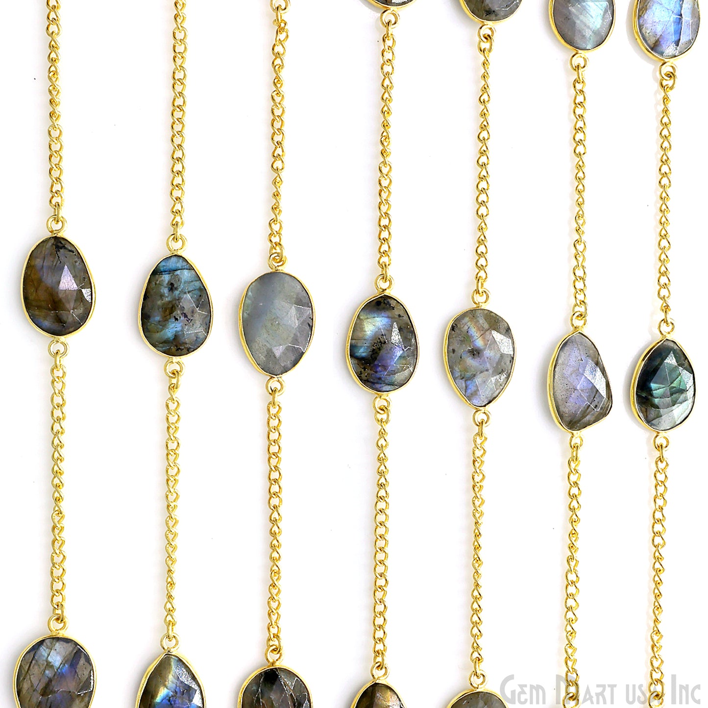 Labradorite 10-15mm Gold Plated Link Bezel Connector Chain