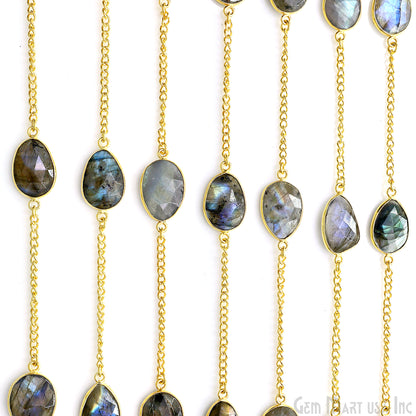Labradorite 10-15mm Gold Plated Link Bezel Connector Chain