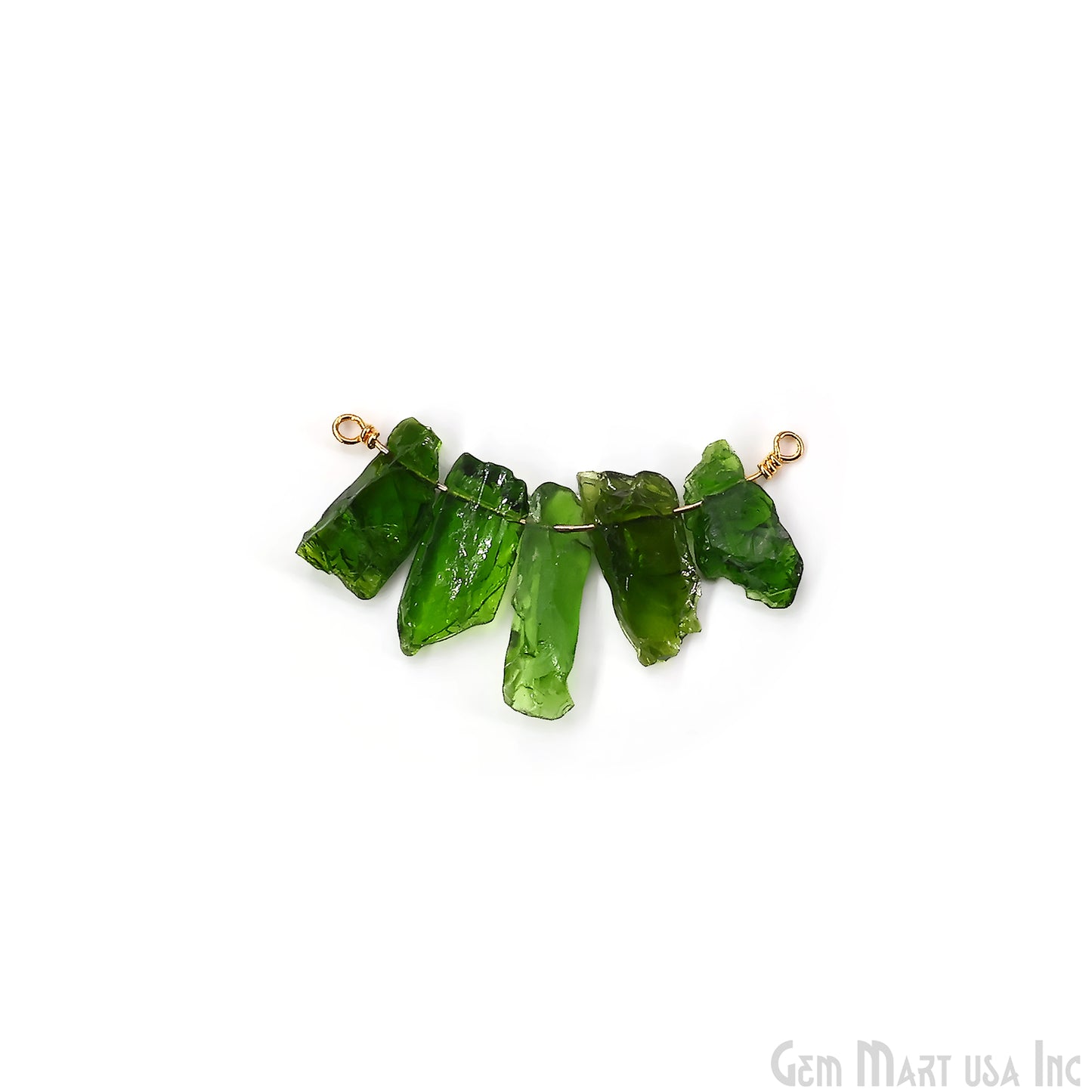 Uncut Gemstone Beads Bar Gold Plated Wire Wrapped Pendant 27x13mm