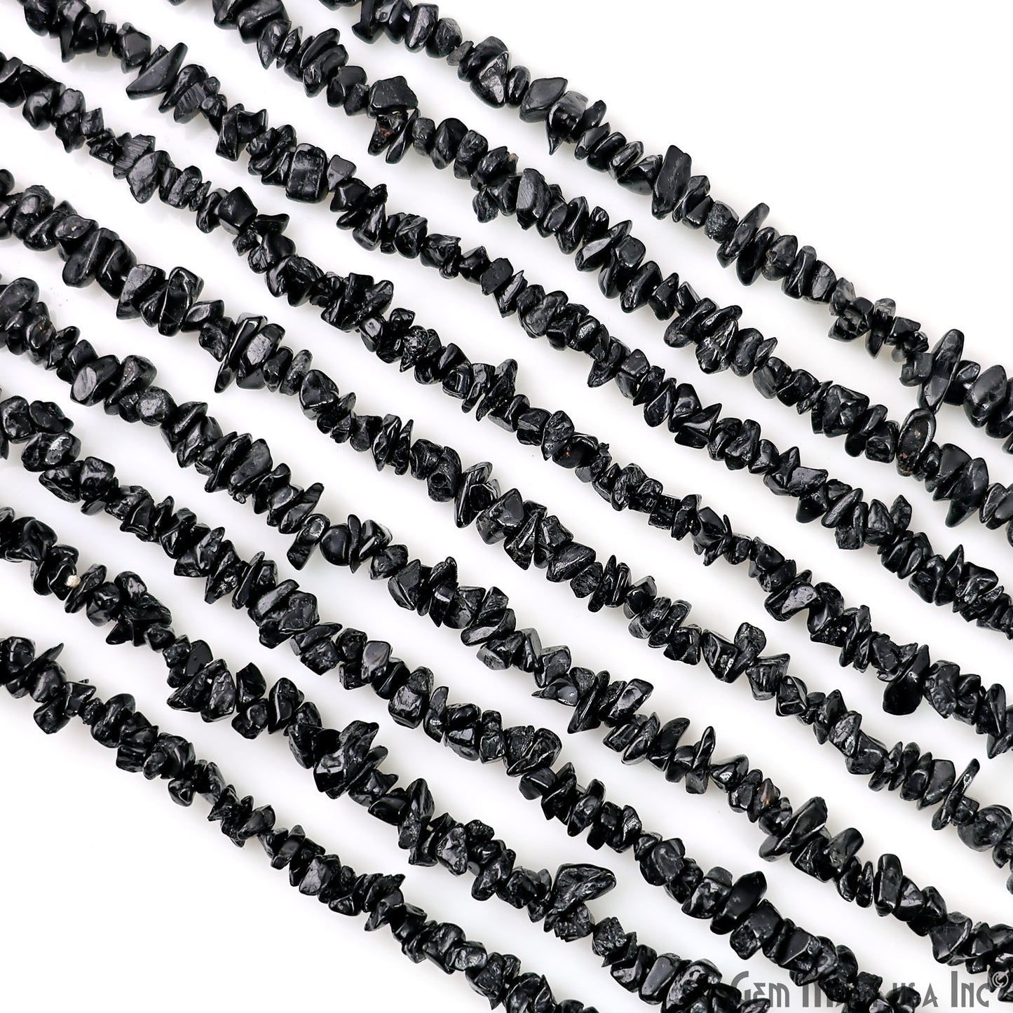 Black Tourmaline Chip Beads, 34 Inch, Natural Chip Strands, Drilled Strung Nugget Beads, 3-7mm, Polished, GemmartUSA (CHKT-70001)