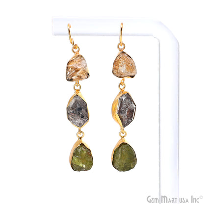 Rough Gemstone Bezel Setting 58x9mm Gold Plated Long Dangle Earring Pair Connectors