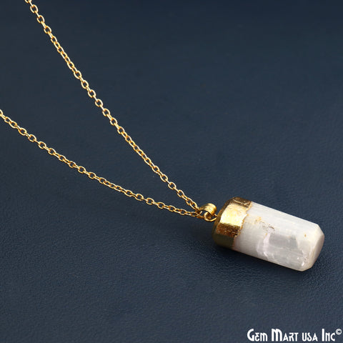 Selenite Free Form Shape Gold Electroplated Pendant