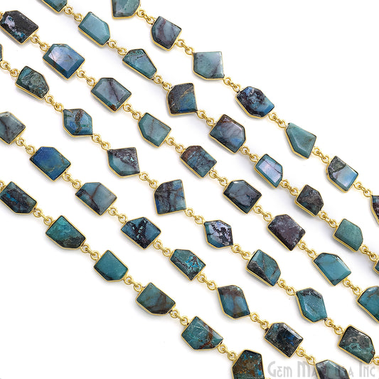 Chrysocolla 10mm Faceted Free Form Gold Plated Bezel Connector Link Chain
