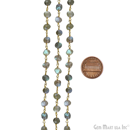 Labradorite Coin 5-6mm Gold Wire Wrapped Rosary Chain