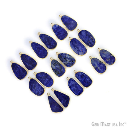 Sodalite Free Form Gold Plated Single Bail Bezel Smooth Slab Slice Thick Gemstone Connector 28x15mm 1 Pair