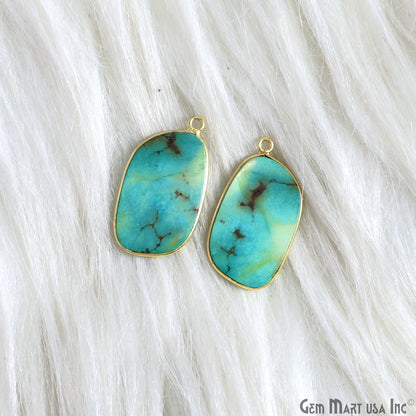 Turquoise Jasper Free Form Gold Plated Single Bail Bezel Smooth Slab Slice Thick Gemstone Connector 29x17mm 1 Pair