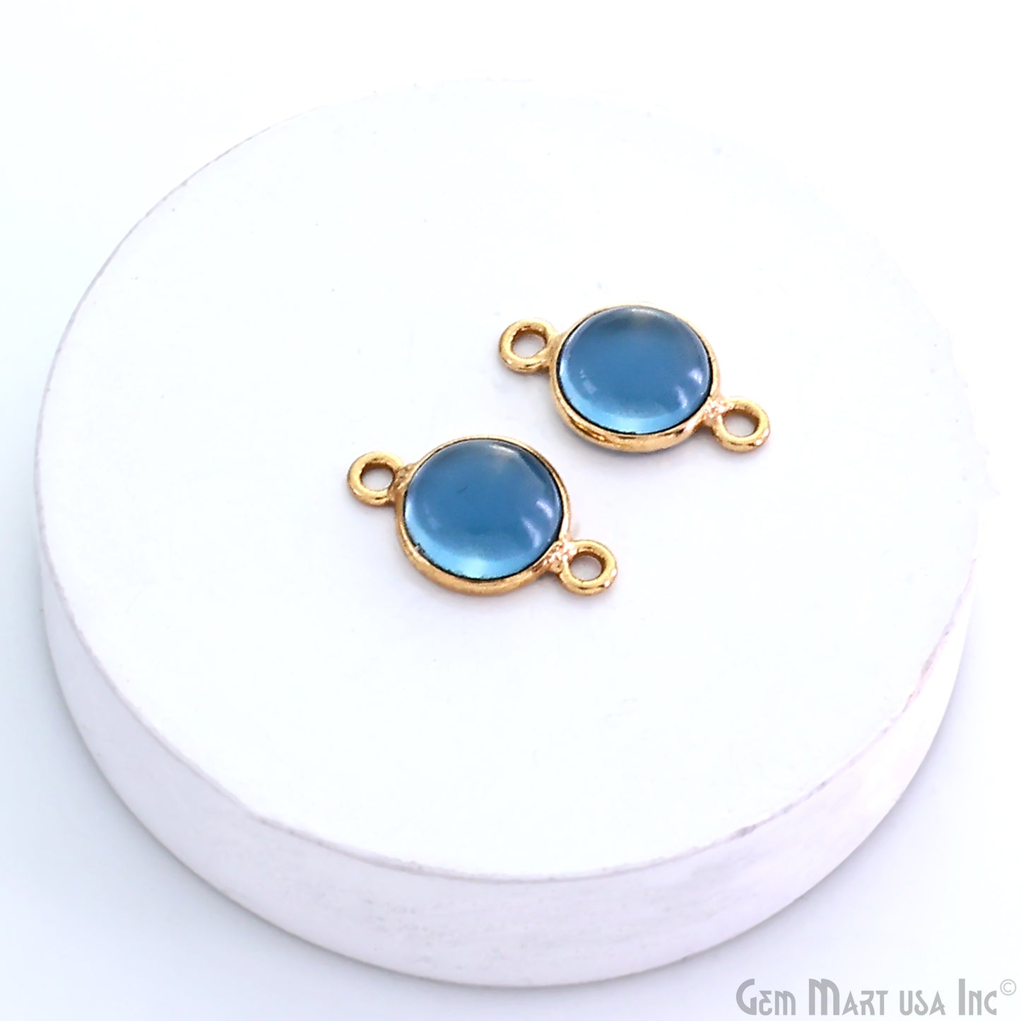 Round Shape 8mm Double Bail Gold Bezel Gemstone Cabochon Connector