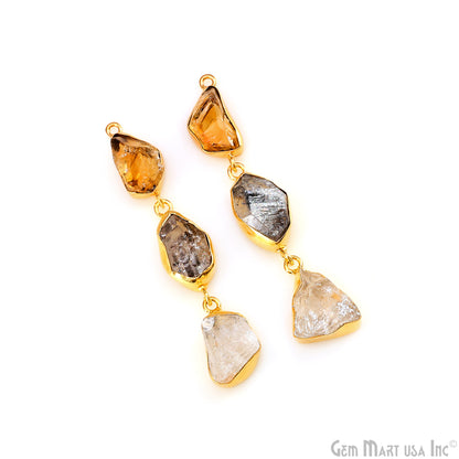 Rough Gemstone Bezel Setting 60x8mm Gold Plated Long Dangle Earring Pair Connectors