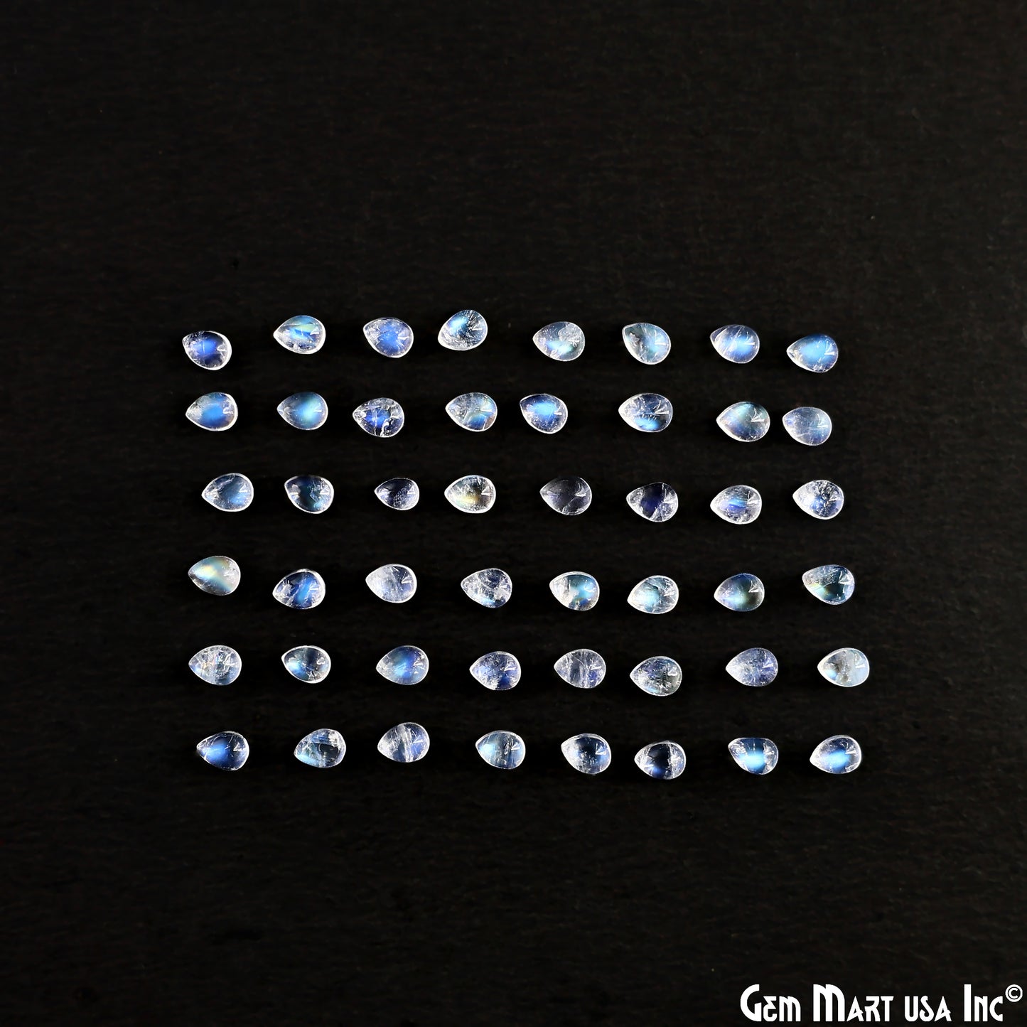 Rainbow Moonstone Wholesale Gemstones, 100% Natural Semi-Precious Gems, Rainbow Cabochons Loose Gems, 3x4mm, Pear, 5 Carats