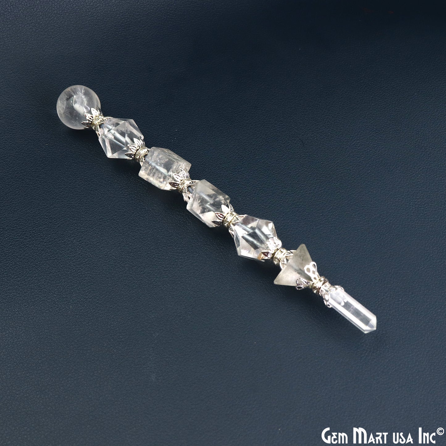 Crystal Round Crystal Wand 6.5Inch, Tumbled Stones with Crystal Ball for Spiritual Healing, Energy Balancing & Aura Cleansing