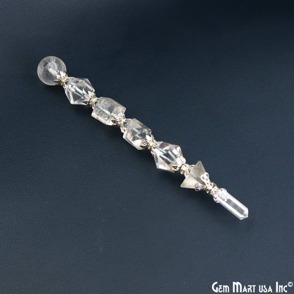 Crystal Round Crystal Wand 6.5Inch, Tumbled Stones with Crystal Ball for Spiritual Healing, Energy Balancing & Aura Cleansing