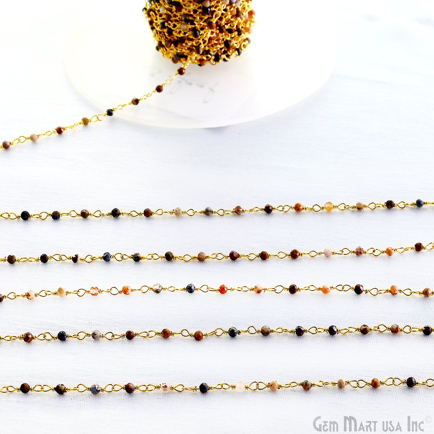 Pietersite Faceted 2mm Gold Plated Gold Wire Wrapped Rosary Chain