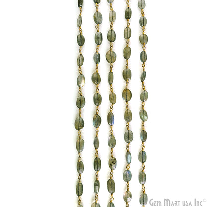 Labradorite 10x8mm Free Form Gold Plated Wire Wrapped Beads Rosary Chain