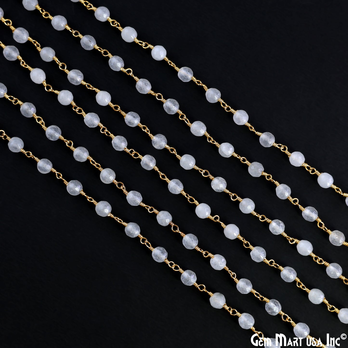 White Jade 6mm Beads Gold Plated Wire Wrapped Rosary Chain