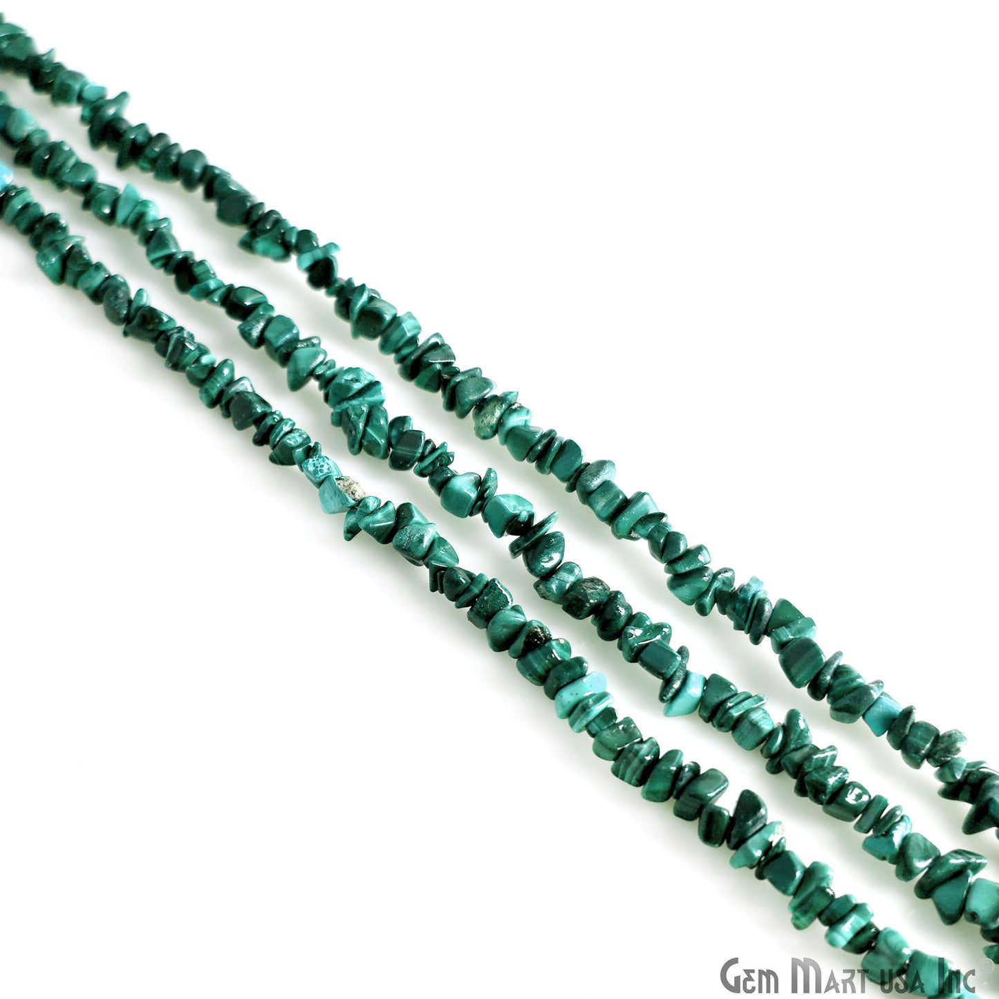 Malachite Chip Beads, 34 Inch, Natural Chip Strands, Drilled Strung Nugget Beads, 3-7mm, Polished, GemmartUSA (CHMC-70001)