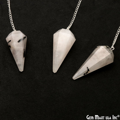 Rainbow Moonstone Crystal Dowsing Pendulum - Natural Gemstone Pendant-Silver Chain