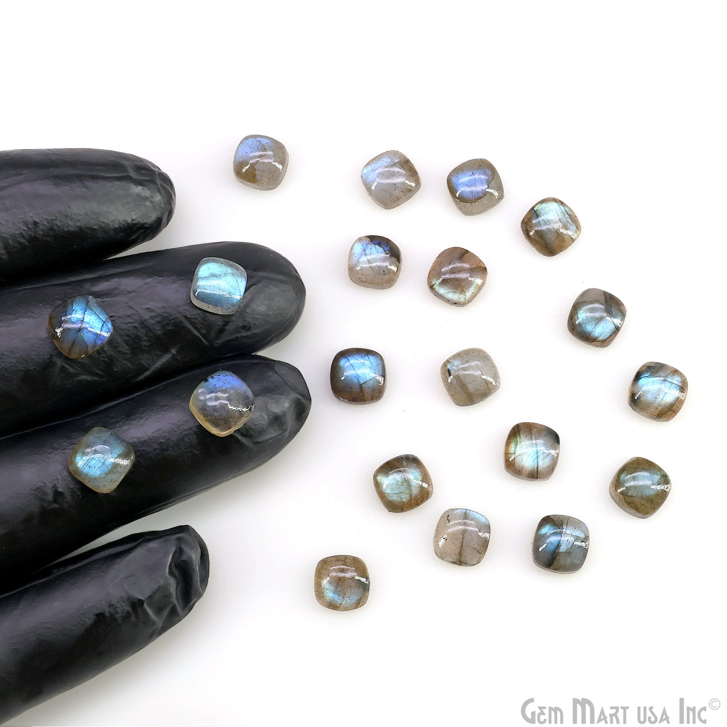 Labradorite Wholesale Gemstones, 100% Natural Semi-Precious Gems, Blue Flash Cabochon Loose Gems, 8mm, Cushion, 4PC Lot