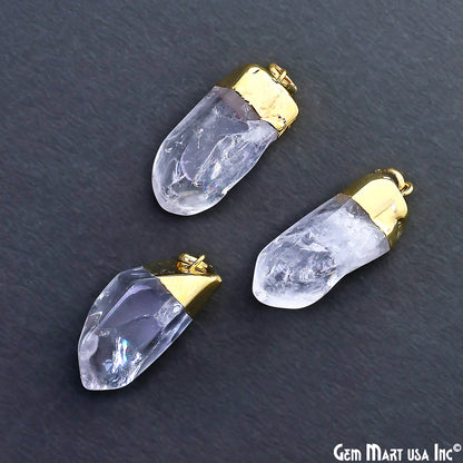 Crystal Free Form Gold Electroplated 38x15mm Gemstone Pendant