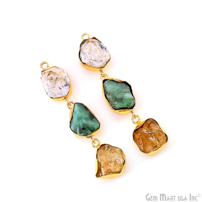 Rough Gemstone Bezel Setting 57x10mm Gold Plated Long Dangle Earring Pair Connectors