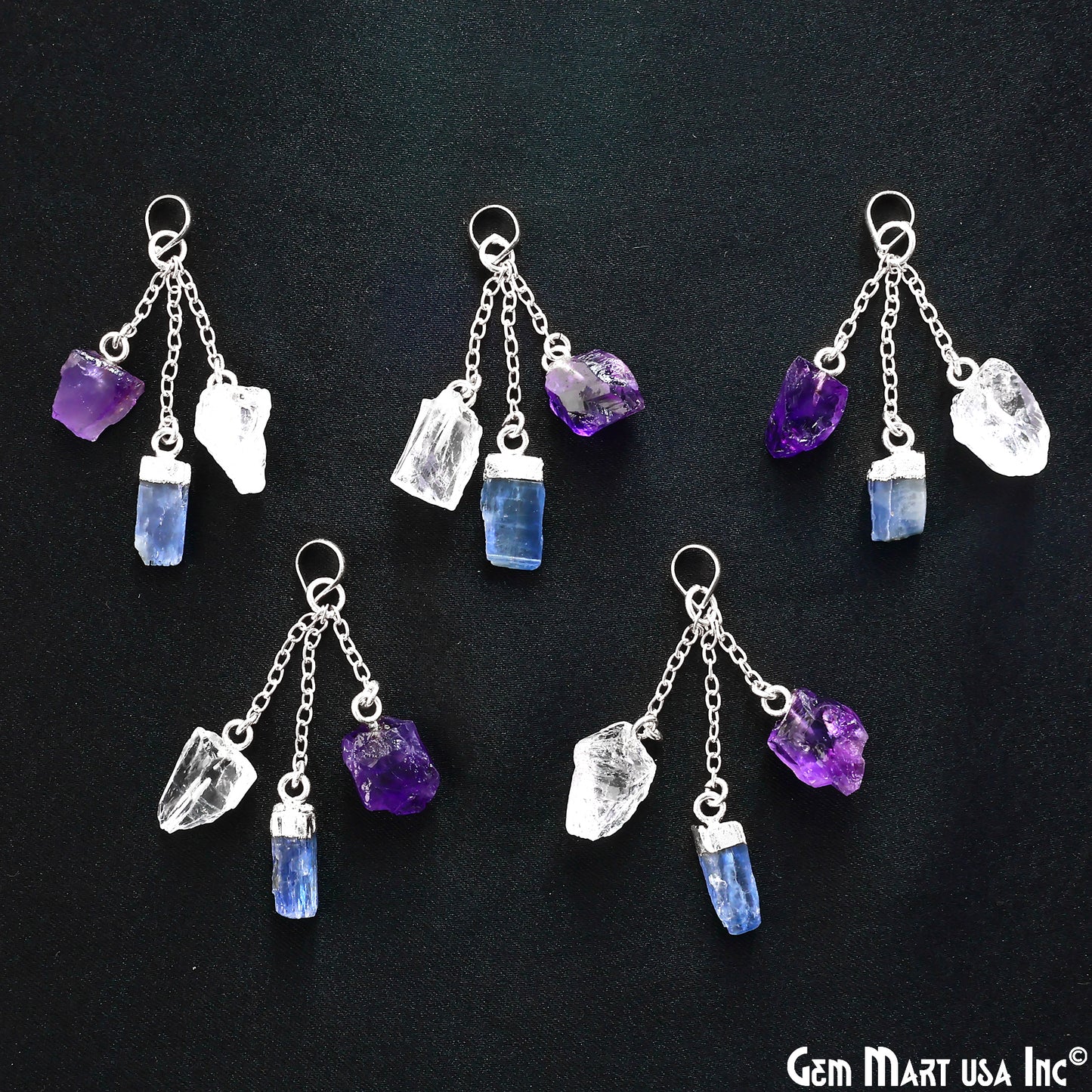 Multi Color Rough Gemstone Pendant 46x10mm Dangle Earring Connector