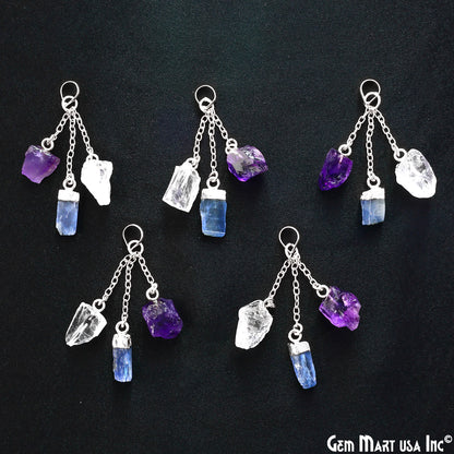 Multi Color Rough Gemstone Pendant 46x10mm Dangle Earring Connector