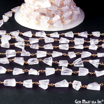 Rose Quartz 12x8mm Smooth Tumble Gold Wire Wrap Bead Rosary Chain