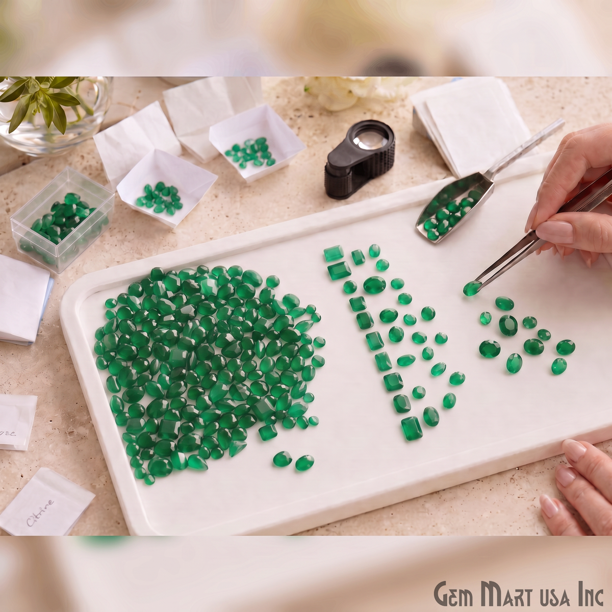 Green Onyx Wholesale Gemstones, 100% Natural Semi-Precious Gems, Green Faceted Loose Gems, 4-8mm, Mixed, 50 Carats