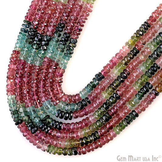 Tourmaline Rondelle Beads, 12.5 Inch Gemstone Strands, Drilled Strung Nugget Beads, Faceted Round, 3-4mm