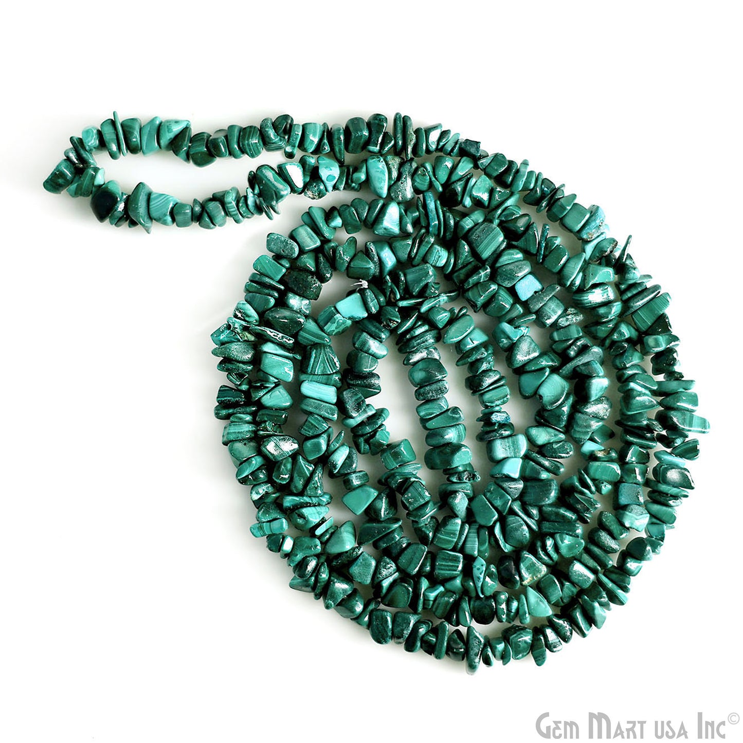 Malachite Chip Beads, 34 Inch, Natural Chip Strands, Drilled Strung Nugget Beads, 3-7mm, Polished, GemmartUSA (CHMC-70001)