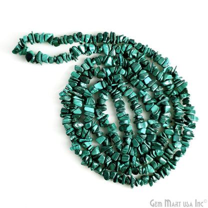 Malachite Chip Beads, 34 Inch, Natural Chip Strands, Drilled Strung Nugget Beads, 3-7mm, Polished, GemmartUSA (CHMC-70001)