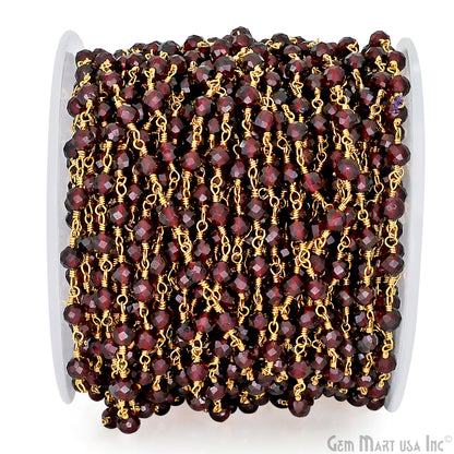 Garnet 4mm Gold Plated Beaded Wire Wrapped Rosary Chain