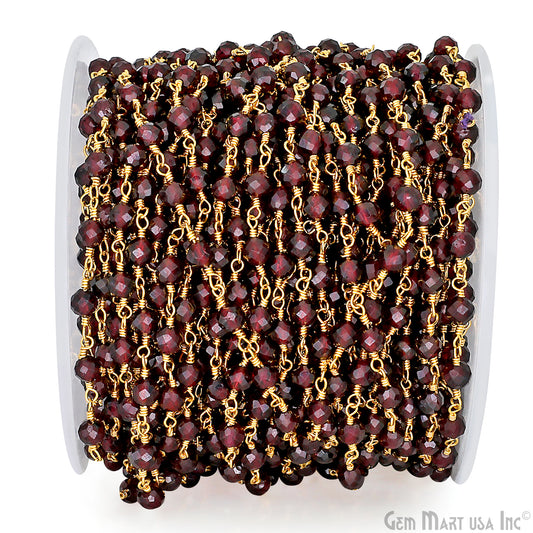 Garnet 4mm Gold Plated Beaded Wire Wrapped Rosary Chain