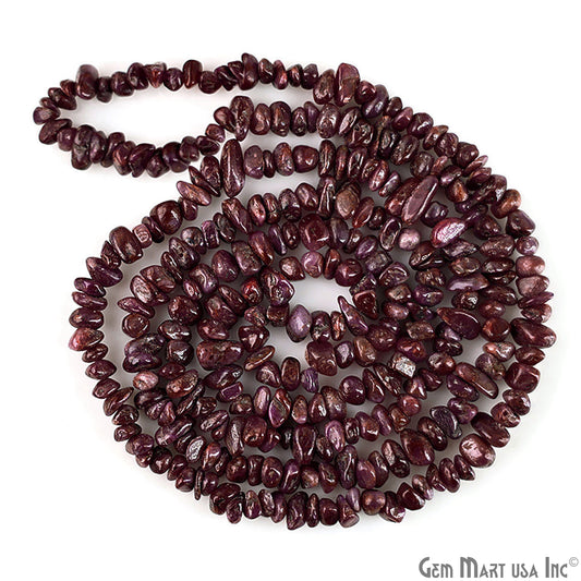 Ruby Chip Beads, 34 Inch, Natural Chip Strands, Drilled Strung Nugget Beads, 3-7mm, Polished, GemMartUSA (CHRB-70001)