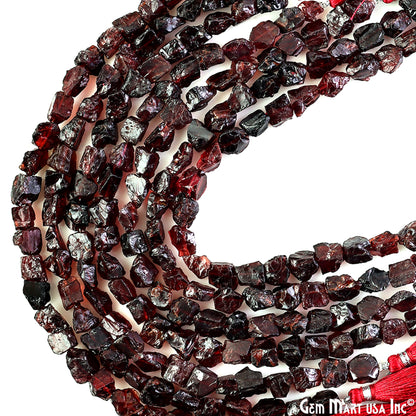 Garnet Rough Beads, 9 Inch Gemstone Strands, Drilled Strung Briolette Beads, Free Form, 7x5mm