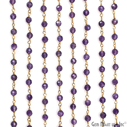 Amethyst 4mm Gold Plated Beaded Wire Wrapped Rosary Chain