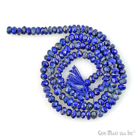 Lapis Lazuli Rondelle Beads, 12.5 Inch Gemstone Strands, Drilled Strung Nugget Beads, Faceted Round, 3-4mm