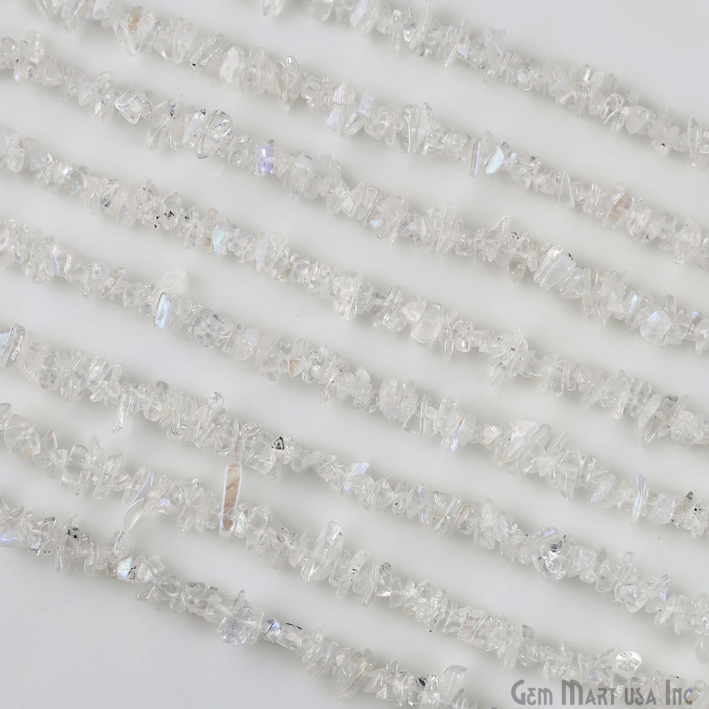 Rainbow Moonstone Chip Beads, 34 Inch, Natural Chip Strands, Drilled Strung Nugget Beads, 3-7mm, Polished, GemMartUSA (CHRM-70001)