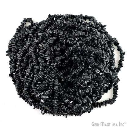 Black Spinel Chip Beads, 34 Inch, Natural Chip Strands, Drilled Strung Nugget Beads, 3-7mm, Polished, GemMartUSA (CHSB-70001)